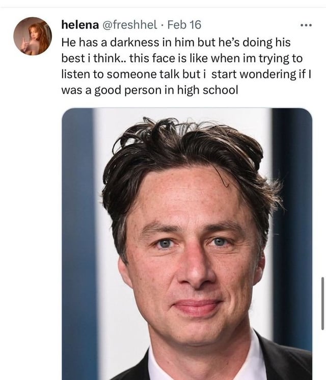 On Zach Braff's face