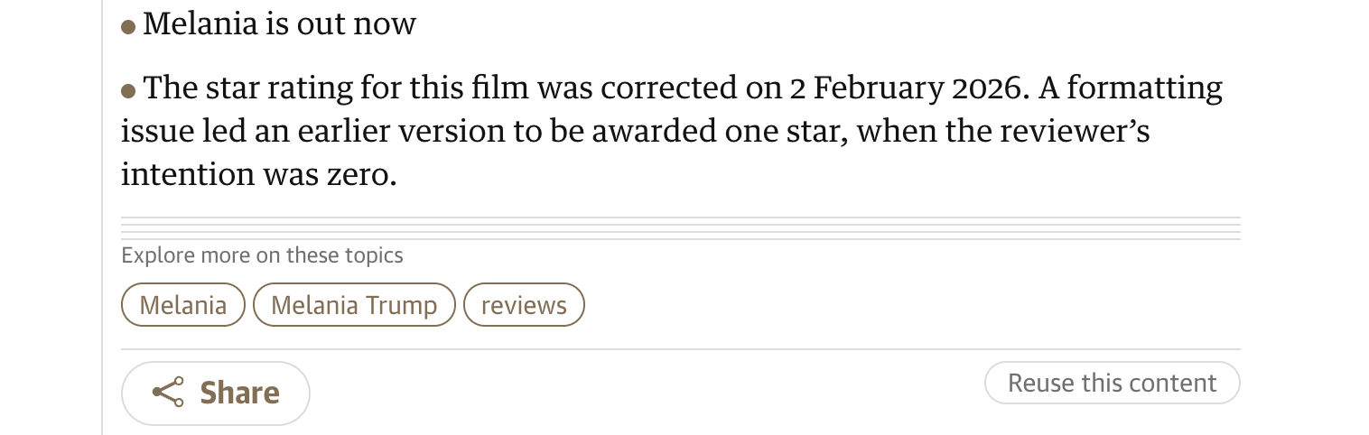 Zero Stars for Melania