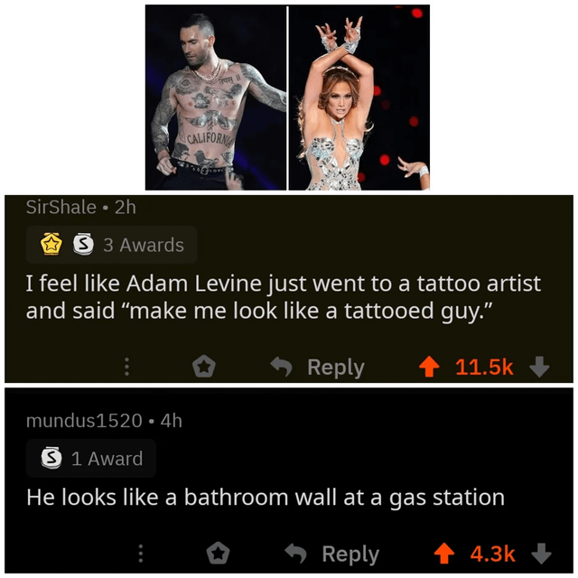 On Levine's tattoos