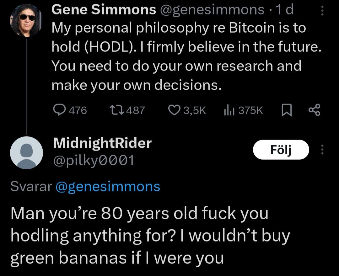 Gene Simmons discusses bitcoin with his followers