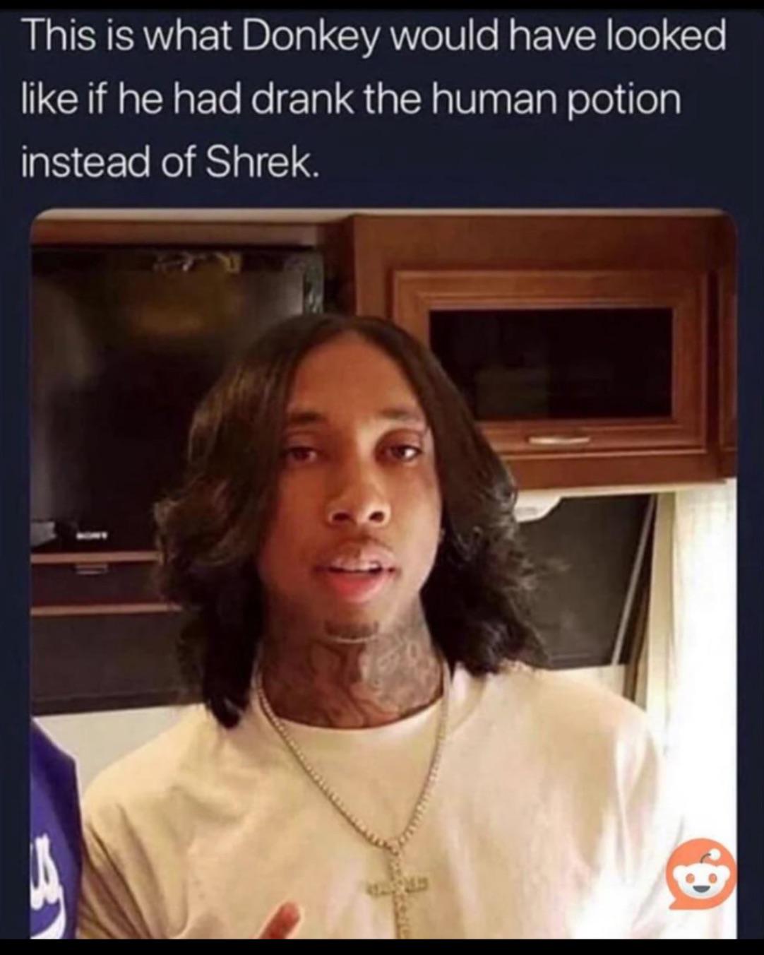 Donkey drank human potion.