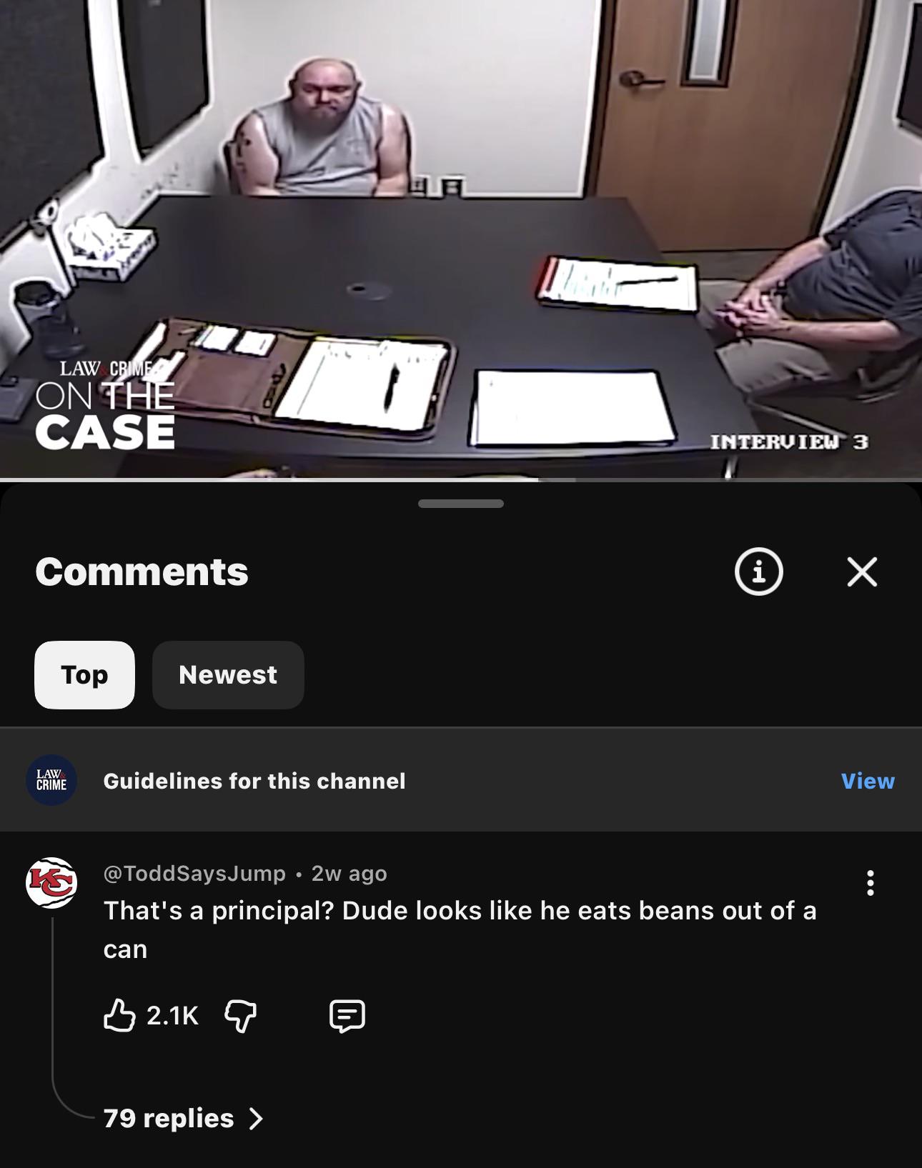 A comment on a Law &Crime video about a school principle creep