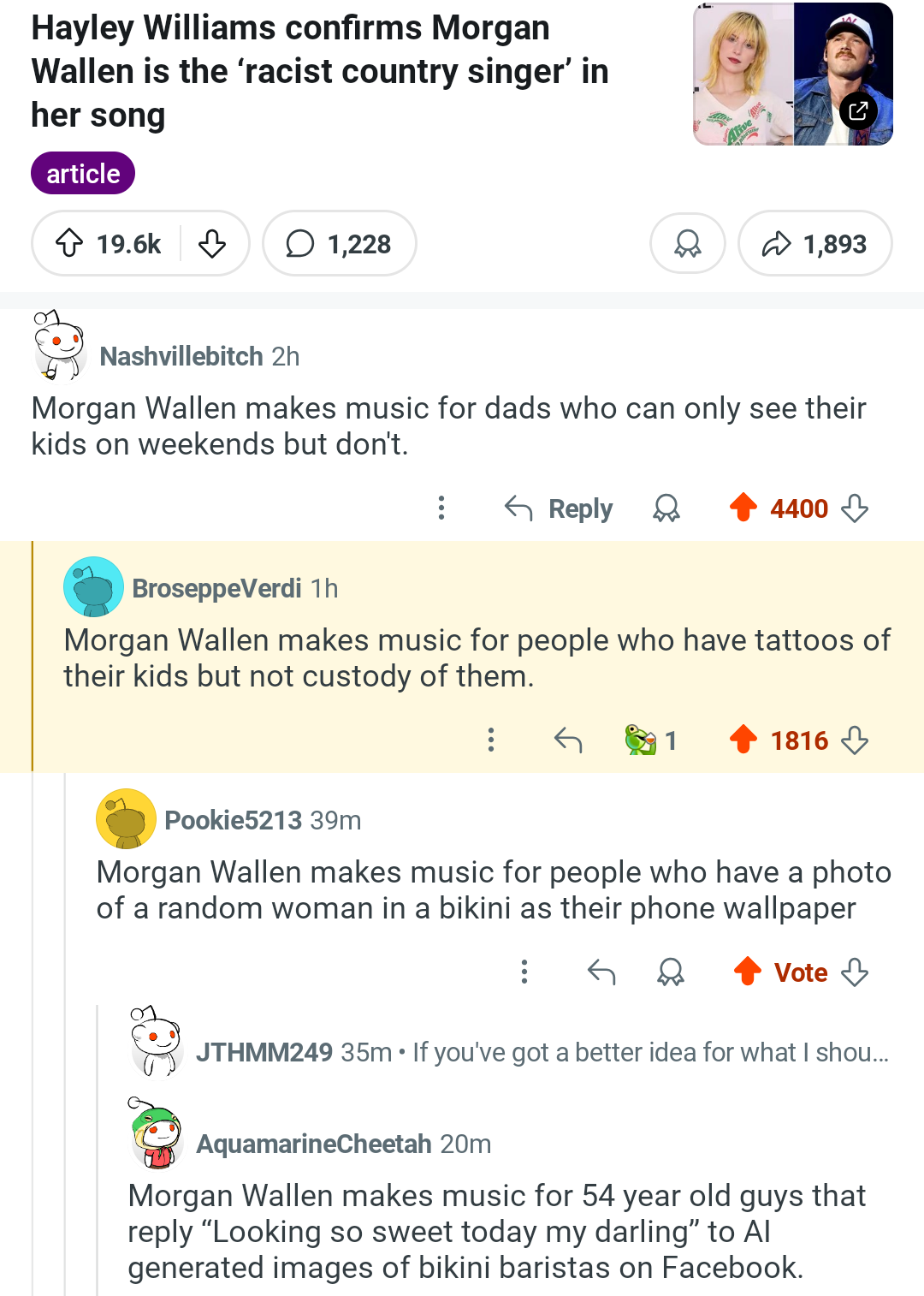 Morgan Wallen makes music for people that ask their passenger to switch seats with them when they get into a car accident