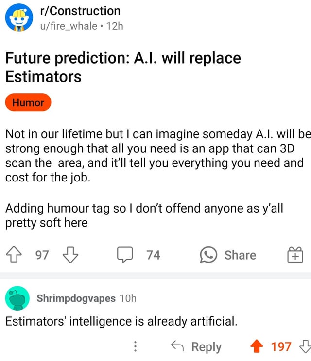 RIP estimators. Guy destroys estimators with an AI joke.