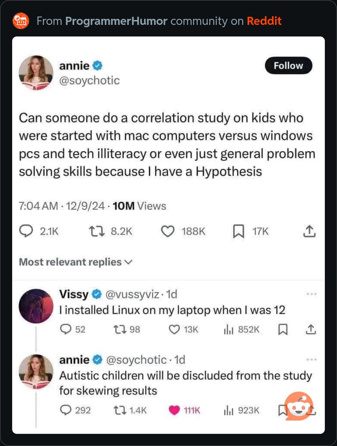 Linux user at 12 = autism