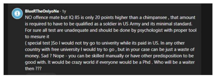 I asked why my teachers advised against university with an 85 IQ, and Quora said it would be a waste of money in my case.