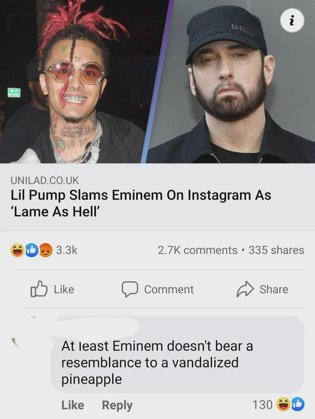 On a facebook post about Lil Pump and Eminem