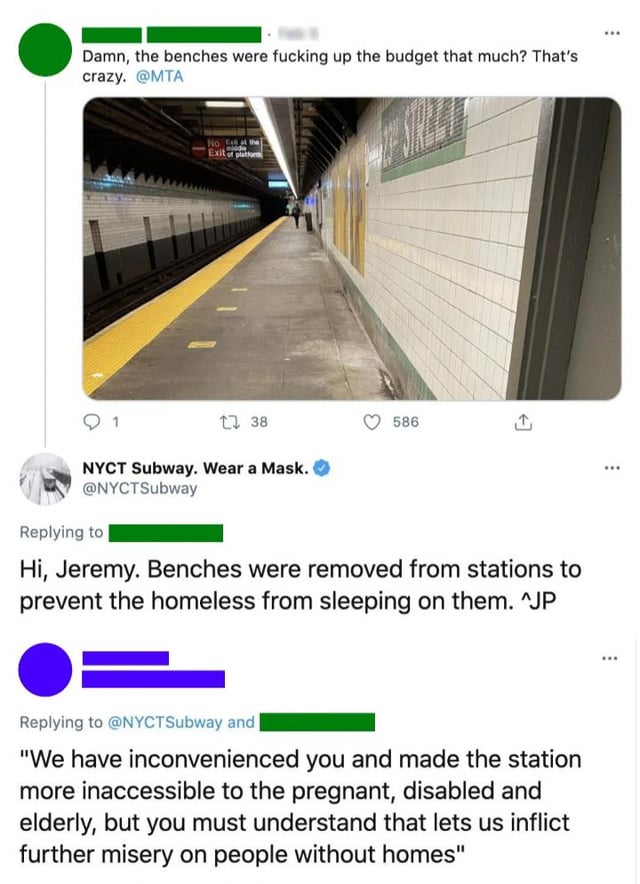 NYCT Subway removed all benches