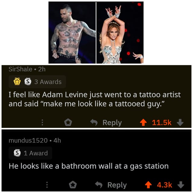 On Adam Levine's tattoos