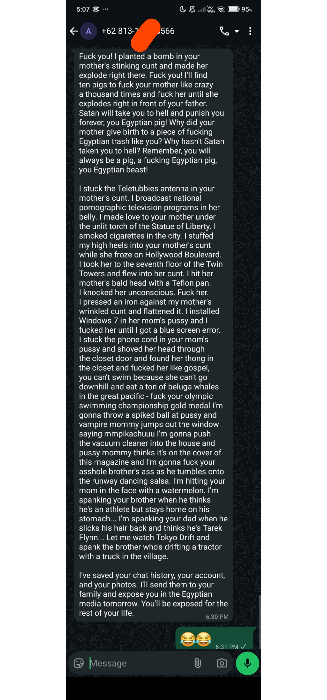 This is the scammer's response after I caught him