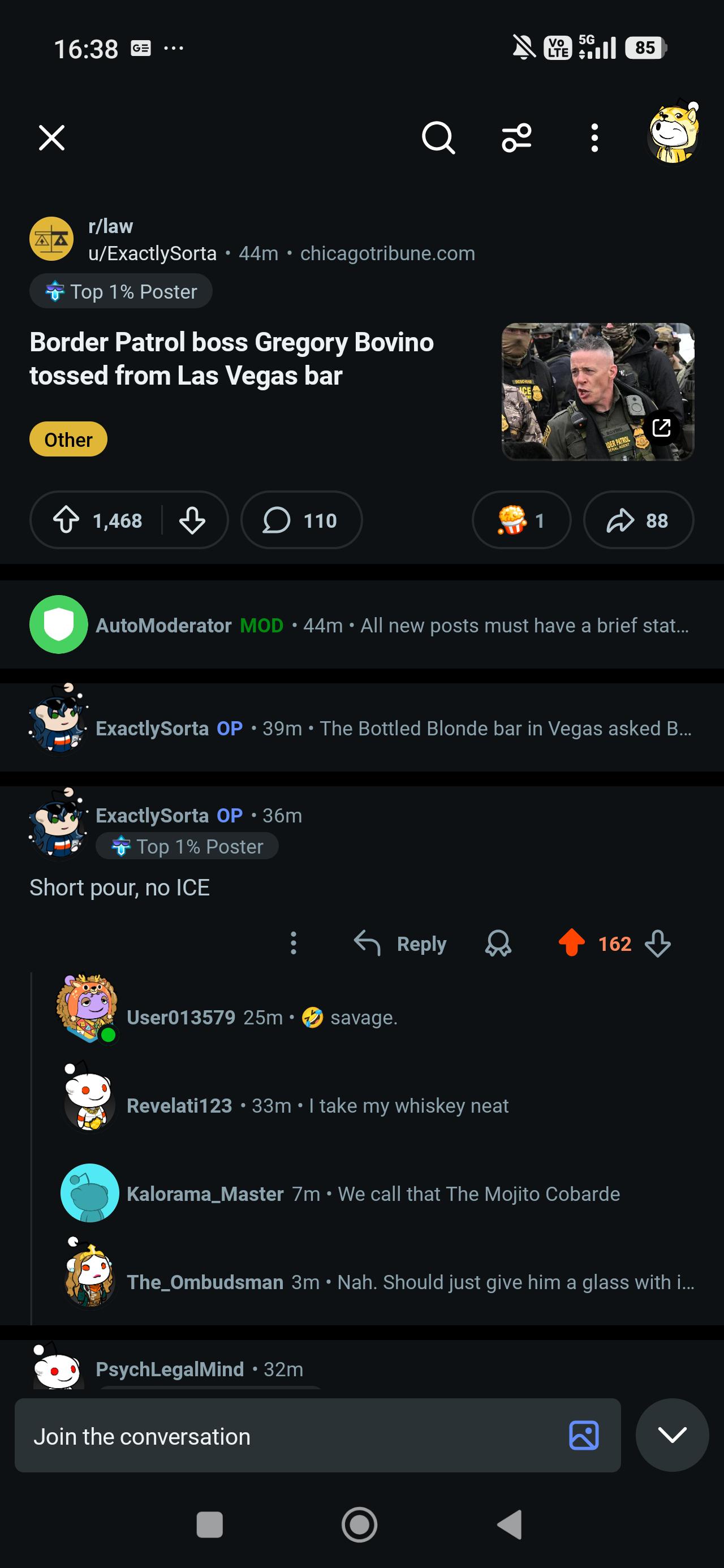 Bovino goes into a bar