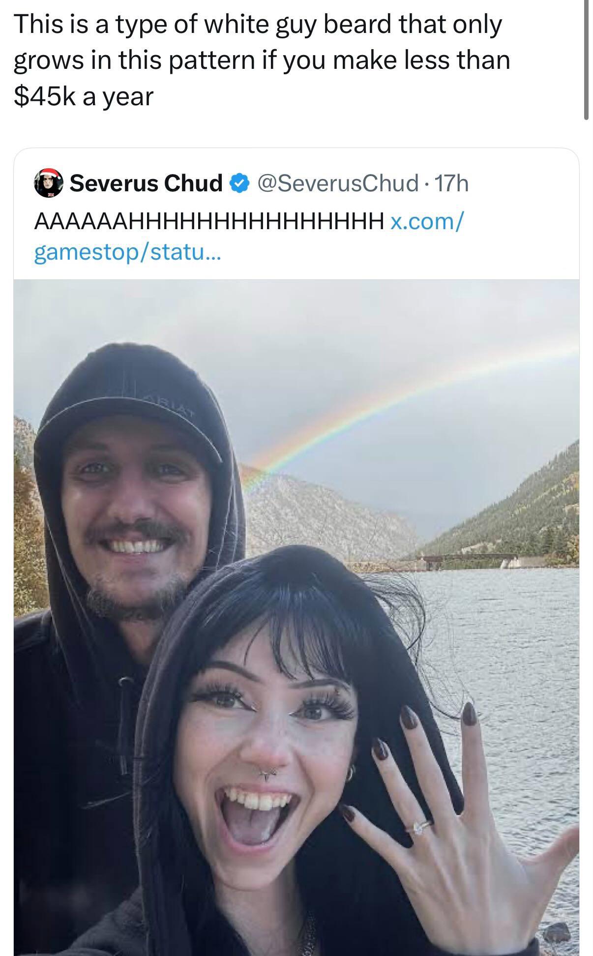 Beard connoisseur reacts to engagement photo