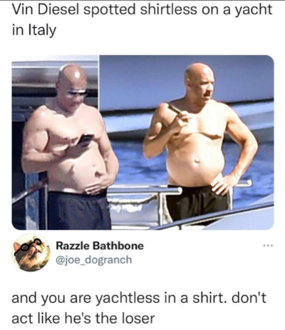 yachtless in a shirt... or shirtless in a yacht?