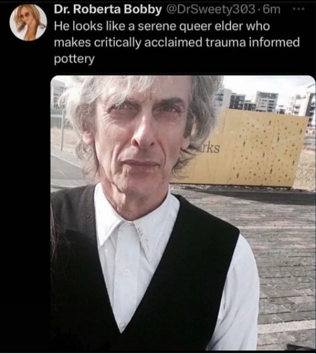 He looks like a serene queer elder who makes critically acclaimed trauma informed pottery