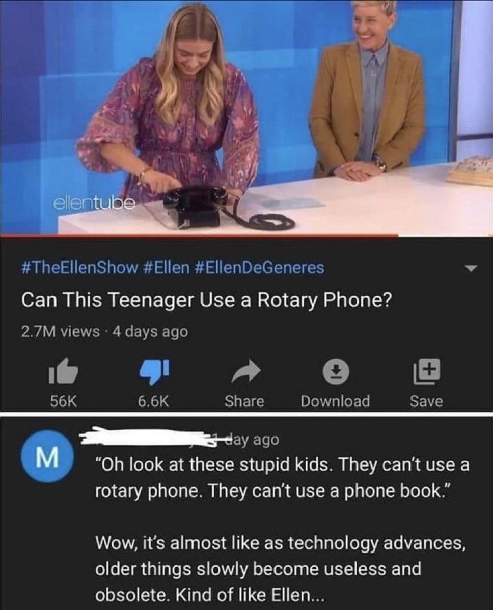 Teenager using rotary phone