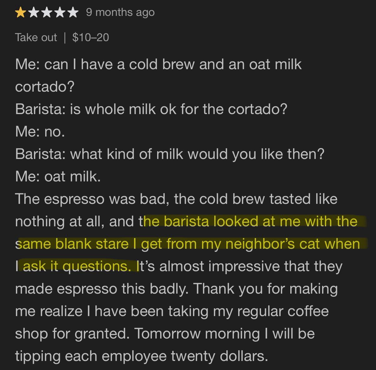 Creative analogy in a yelp review
