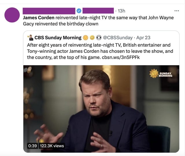 Twitter user on James Corden's legacy