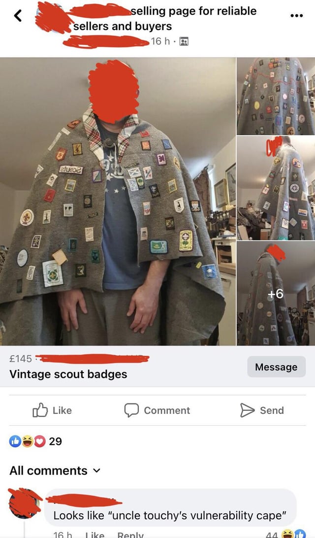 On a listing for “vintage scout badges”