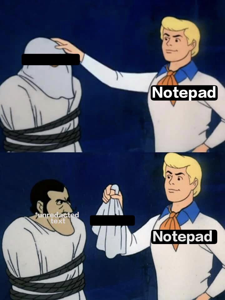 federal redaction vs notepad.exe
