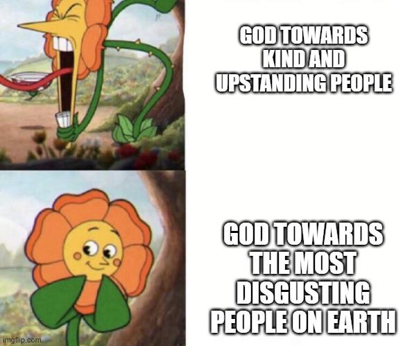 What "mysterious ways" justify smiting children with fatal cancer before their double digits, but giving prosperous lives that last almost a century to war criminals and sexual predators?