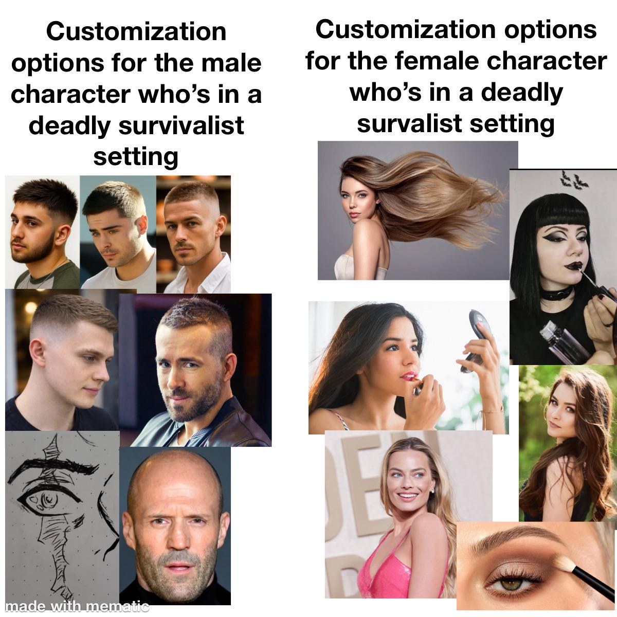 Where’s the long hair option for men. I have long hair and where’s the short hair option for women. I love women with short hair!