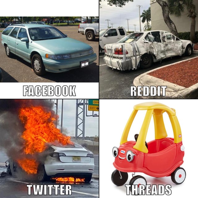 The state of social media sites right now, depicted with cars