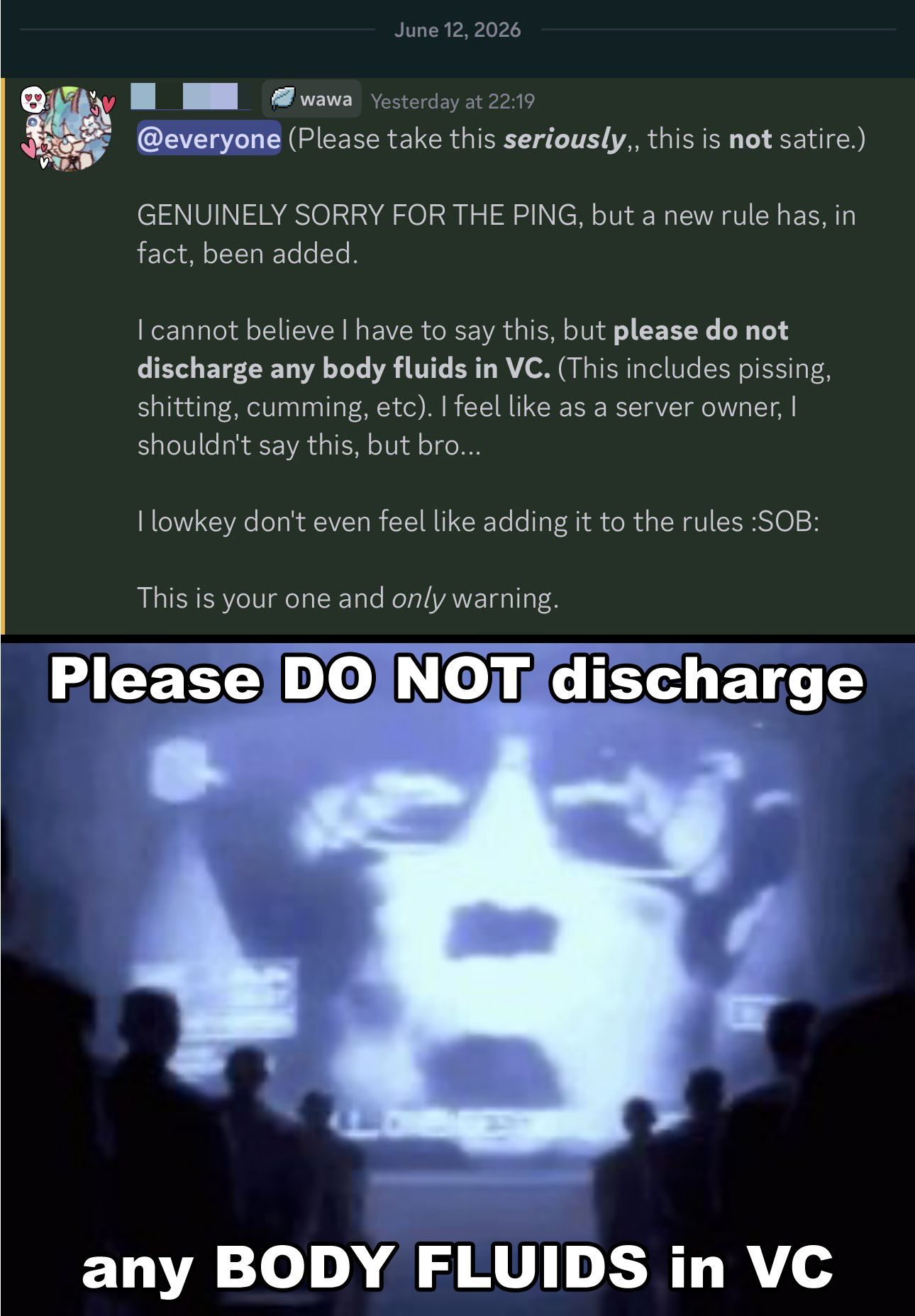 "Please do not give birth in VC"